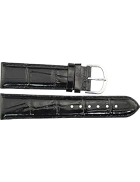 Armbanduhr lederarmband in Schwarz Leder - 22mm - Krokodilmuster - Schnalle in Silber Edelstahl - B22BlkAli1S