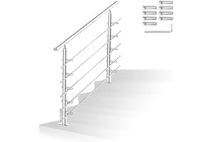 Randaco Barandilla de acero inoxidable para interior y exterior, barandilla para escaleras para balcón, parapeto, escaleras, entrada de casa, (160 cm, 5 travesaños)