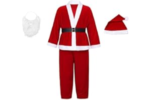 LAZY SPORTS Disfraz de Papá Noel para Adultos, Traje Navideño Completo con Chaqueta, Pantalones, Barba Postiza, Gorro y Cinturón, para Fiestas y Eventos de Navidad