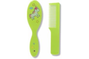 PARENCE.- Set di spazzole e pettini per neonati e pettini – Set per la cura dei capelli di unicorno per neonati e bambini – Spazzola morbida + pettine – Colore casuale (rosa, blu, verde, bianco)