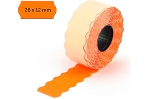 Pokornys | Etiquetas autoadhesivas para etiquetadoras | 9000 etiquetas para marcar precios, fecha de caducidad, número de artículos y mucho más | Color Naranja y borde ondulado 25x12 mm