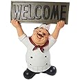 KiaoTime Chef Figurine with WELCOME Sign Board Plaque Home Kitchen Restaurant Decor 8"