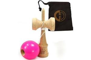 ROYAL KENDAMA AND CASCADE JUGGLING Competition Royal Kendama - BKA Certified - British Kendama Association Approved - Wooden Kendama with Cascade Juggling Bag (Pink)