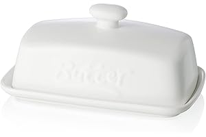 Burriera Grande in Porcellana con Coperchio, Henten Home Portaburro Per il Frigo, Contenitore per Tutti i Tipi di Burro, Lavabile in Lavastoviglie (Bianco Opaco)