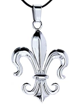 Großer Fleur-de-Lis Anhänger aus Edelstahl mit Panzerkette 45-65 cm