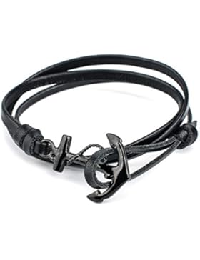 TRENDWERT Anker-Armband I Freundschaftsarmband Wickelarmband Lederarmband I Verstellbare Länge 60cm durch Schlaufe...
