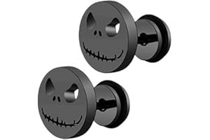 JchEnye Monster Earrings Punk Stainless Steel Set of 2 Rock Punk Fake Plug, Black, 10 mm, 1.3 g - Halloween Earrings, Ear Ring