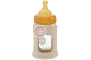 HEVEA Plastic-Free Wide Neck Glass Baby Bottle with Sleeve - Slow Flow Anti Colic Baby Bottles Newborn 0+ months - Eco-friendly, BPA-free, Single-pack (150 ML)