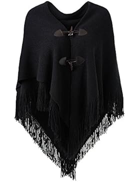 Ferand Poncho-Schal in lässiger Passform mit stylischen Hornknöpfen, V-Ausschnitt und V-Saum für Frauen