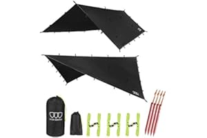 Gold Armour Rainfly Tarp Hammock, 14.7ft/12ft/10ft/8ft Rain Fly Cover, Waterproof Ultralight Ripstop Fabric, Survival Gear Backpacking Camping Tent Accessories (Black, 10ft x 8ft)