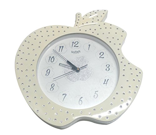 Designer Wall Clock Exclusive Artistic White Colour Apple Wall Clock with Decorative White gems Stones for Home Decoration and for Gifts