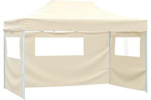 vidaXL Tente de Réception Pliable avec 3 Parois Tonnelle de Jardin Tonnelle de Patio Pavillon de Terrasse Auvent d'Extérieur 3x4 m Acier Crème