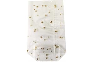 VEASION 100 Bodenbeutel Sterne Gold 95 x 160 mm von Schumapack PP Beutel Weihnachten Weihnachtsbeutel Keksbeutel Kekstüten Gebäcktüten Gebäckbeutel Klarsichtbeutel Folienbeutel Tüten