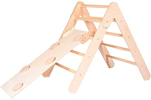 Mami srl Triangolo di Pikler Richiudibile con Scivolo, Struttura per Arrampicata per Bambini per Interno in Legno Naturale, Giochi Educativi Montessoriani