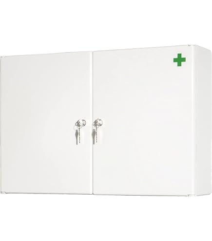 Armoire à Pharmacie Verrouillable En Acier Inox - 3 Compartiments, Porte En Verre, Dimensions 30x12x50 Cm