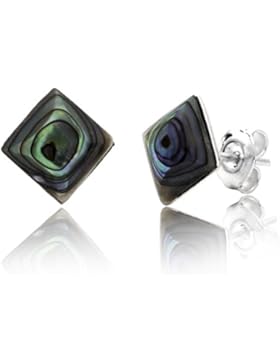 Abalone Paua Muschel Ohrstecker 7 mm cabochons 925 Sterling Silber quadratisch und flach gearbeitet