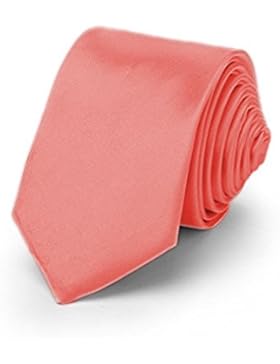 OM3™ K-44 Lachsfarbene schmale Krawatte Herren Smoking Slim Uni Tie Hochzeit Business Schlips dünn Handmade (LACHSROT)