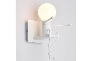 LZGS GO SWING BANDS Humanoid creative applique da parete moderna arte decorativa faretti murali industriali lampada max 60W E27 Lampadina per camera da letto camera dei bambini corridoio ristorante scale (Robot Blanc)