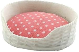 Melody Jane Maison Poupée Rose Et Blanc Chien Lit De Chat Panier & Coussin Miniature Animal De Compagnie Accessoire