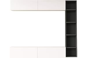 Rebecca Mobili Juego completo de pared, muebles colgantes de salón, blanco, gris oscuro, aglomerado, 3 piezas, diseño moderno – Medidas 143,5 x 169 x 26 cm – Art. RE7207