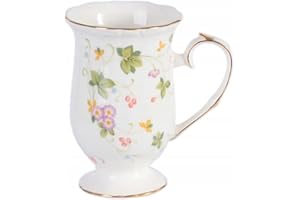 VILLA ITALIA Kubek Porcelanowy - Walencja Ivory 300 ml - Motyw Roślinny - Złote Zdobienia - Kubek do Kawy Herbaty Kakao - Duży Kubek - Porcelana - Kremowy - Idealny na Prezent - Kubek z Uchwytem