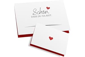 ZETTMANN® 50er Premium Tischkarten Hochzeit Schön dass du da bist 85x55mm I Tischkarten Geburtstag I Platzkarten I sehr gut beschreibbar (rot - herz)
