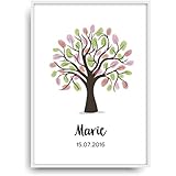 Moderner Vintage Poster Druck PATENSCHAFT BAUM Fine Art Kunstdruck Deko Bild Print Plakat ohne Rahmen DIN A4 Geschenk personalisiert inkl. Stempelkissen für Fingerabdrücke