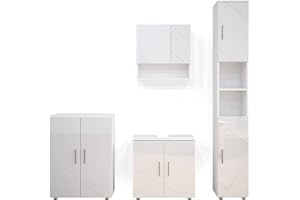 Vicco set mobili bagno Irma, Bianco lucido, 4 parti, con armadio alto e cassettiera