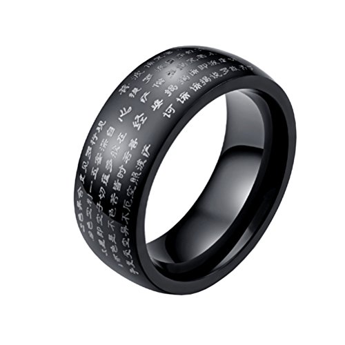 HIJONESMen's Stainless Steel Chinese Heart Sutra Engraved Buddhist Ring Band