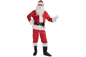 Niceyoeuk Christmas Santa Claus Costume Outfits Suit Adults Cosplay Xmas Party Novelty Tops Pants Deluxe Fancy Clothes Set for Men Women