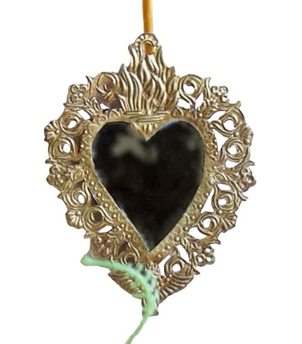 2 Cuori Messicani In Metallo Artigianali - Sacro Cuore Handmade 15x8.5cm Da Appendere - Foto 7