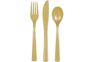 Unique Party - Juego de Cubiertos de Plástico para 6 Personas - Color Dorado - 18 Piezas (39505)