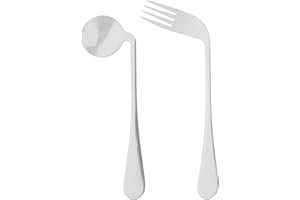 Healvian 1 Set di Posate per Disabili Cucchiaio Curvo Anziani Cucchiaio Da Forcella, Utensili Curvi Automatici In Acciaio Inox Posate Ad Angolo Per Mangiare Posate Per Pazienti Anziani