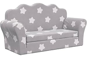 vidaXL Divano Letto Bambini a 2 Posti Grigio Chiaro con Stelle Peluche