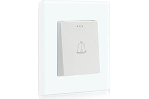 BSEED Interruptor de botón pulsador de timbre Interruptor de pared de panel de vidrio de cristal 10A 250V Timbre Blanco