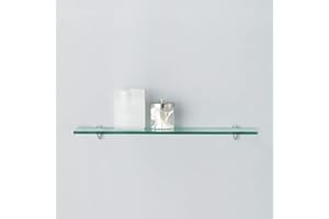 PANOROOF Glass Shelf with Silver Brackets, Rectangular Opaque or Clear 8mm Tempered Bevelled Edges Shower Bathroom 50cm 19.6" (1, Opaque)