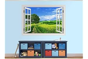wmoltdTM Wall Mural Natural Blue Sky Green Trees Scenery Window Wall Stickers Fake Window Murals Decal (3242946ww) (30cm x 20cm)