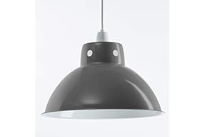 GMUK HOME & GARDEN PRODUCTS Retro Design Light Shade - Easy Fit Pendant Shade for Existing Ceiling Light - Metal Ceiling Light Shade - Lampshade for Ceiling Light - White Internal Finish - Metal Lamp Shade (Dark Grey)