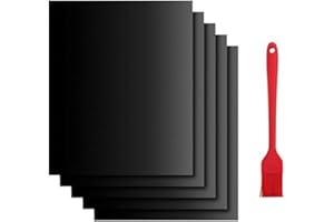 NIFOGO Estera de Barbacoa, Estera para Parrilla, Reutilizable Estera Antiadherente con Acabado de Teflón para Horno, Duradero Resistente, Ideal para el Horno, Asada y Barbacoa (5 Pcs)