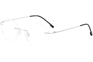 MMOWW Circular Gafas de lectura sin Marco Gafas Aleación Titanio Ultraligeras Para Hombres y Mujeres, Gafas de Computadora de Ayuda con lente de Resina (plata, 2.0)
