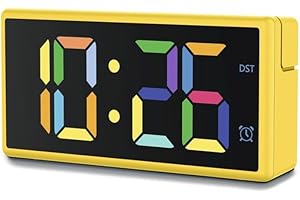 ‎HAMA Hama Budzik Elektroniczny Ibiza (Wielokolorowy czytelny wyświetlacz LED, funkcja ładowania urzadzeń przez USB np. smartfona, alarm, funkcja drzemki, regulacja głośności, kalendarz, data, żółty)