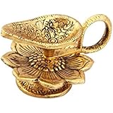 Handicrafts Paradise Chirag Antique Gold Plated Aluminium Diya (10 cm x 8 cm x 6 cm, Golden)