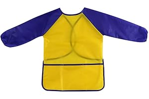 SGERUFZ Grembiule da Pittura Bambini 2-8 Anni, Grembiulino Impermeabile con Maniche Lunghe e 3 Tasche, Grembiule da Gioco per Scuola, Pittura, Cucina, Casa, Asilo, Scuola Elementare (Blu)