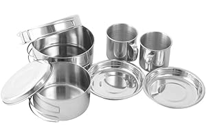 ULEMONDEE 8-Teiliges Tragbar Camping Kochset Edelstahl Camping Topf, Geschirr & Tassen Mit Tasche Perfekt Für 1-2 Personen Und Kinder Für Picknick Camp Kochset Backpacking Wandern