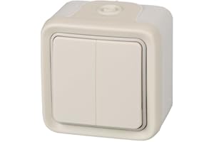 Legrand, Plexo 191518 Interrupteur mural double poussoir étanche de surface de la gamme Plexo, interrupteur extérieur double, étanche (IP55), blanc