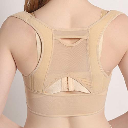 HermosaUKnight Back Posture Correction Corset Upper Back Shoulder Spine Posture Corrector-beige white(L)