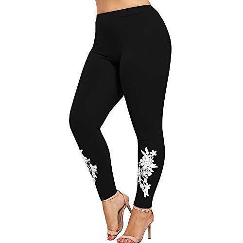 Ladies Women Plus Size Lace Applique Elastic Leggings Trousers