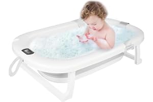 LANTUS XXL Baignoire Pliable Bébé avec Thermomètre à eau, Baignoire Bebe, baignoire bebe pliable pour les bébés de 0 à 6 ans, (80 * 50 * 23-Gris)