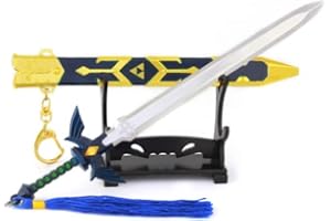 Hanaiette 1 x Schlüsselanhänger "The Legend of Zelda", Schild Schwert, Speer, Modell mit Präsentationsständer