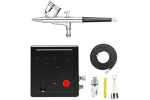 ABEST Portable Dual Action Mini Air Compressor Airbrush Kit for Make up Art Painting Tattoo Spray Model with Airbrush Cleaning Set Air Filter